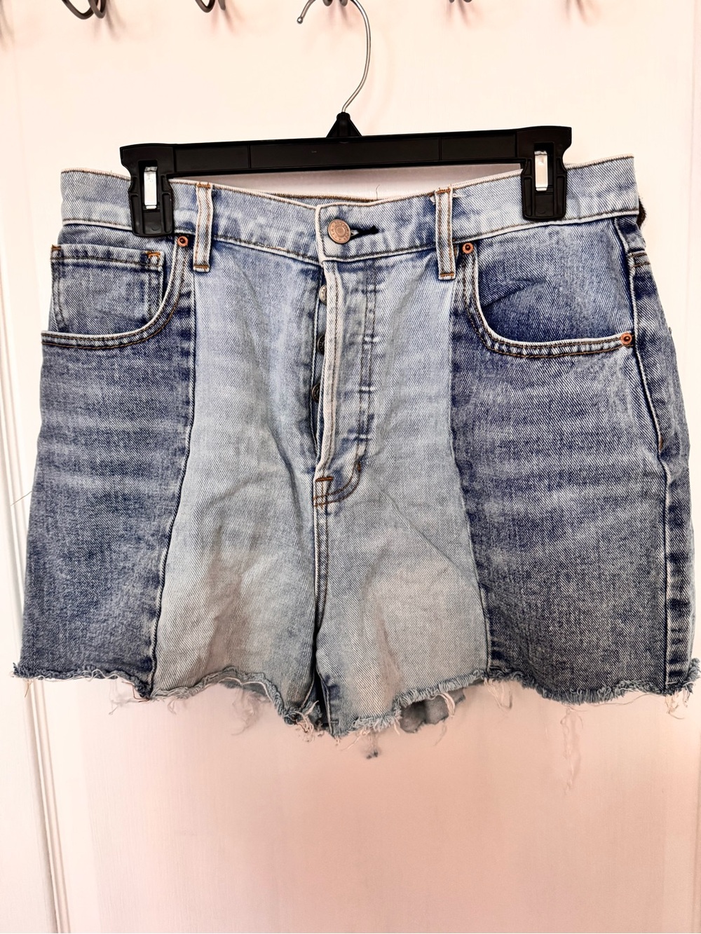 PacSun Two-Tone Light and Medium Blue Denim Cutoff Shorts